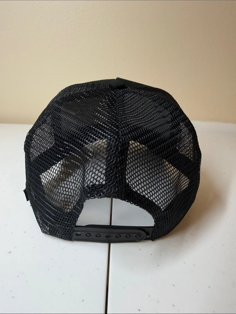 Lucid FC Black Trucker Hat with Silver Embroidered Geometric Logo, Rihanna style